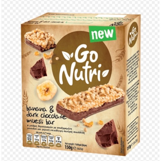 Μπάρες Δημητριακών Go Nutri Μπανάνα με επικ. σοκολάτας 6Χ25